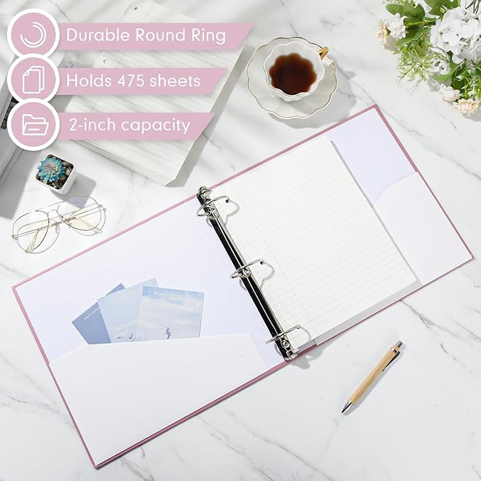 Ctosree 10 Pack Colored 3 Ring Binder with 2 Pockets Hardcover Loose Leaf Binder for Women Men Teacher Student School Office Home Supplies, Fits 11 x 8.5 Size Paper, 10 Colors(2'',Elegant Color)