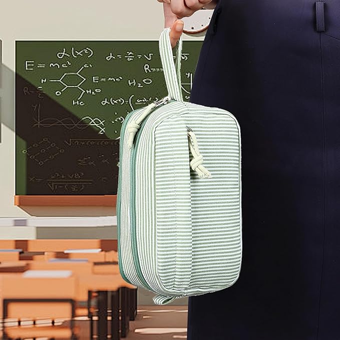 Bluboon Big Capacity Pencil Case Pencil Pouch Pen Case School Supplies Cute Pencil Box Pencil Bag for Teen Girls Boys Women Man (Green White Stripes)