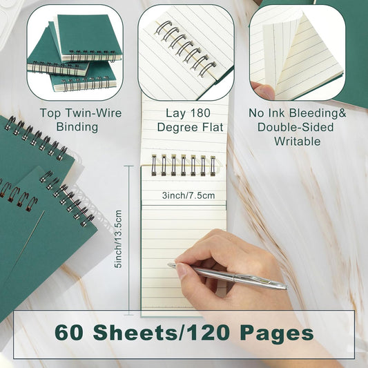 Tenceur 18 Pcs Pocket Notebook Bulk Small 3x5 Inch Spiral Notepads Mini Top Bound Notebook with Lined 120 Pages Ruled Memo Pads for Office College Nurse Essentials Back to School Gift (Green)