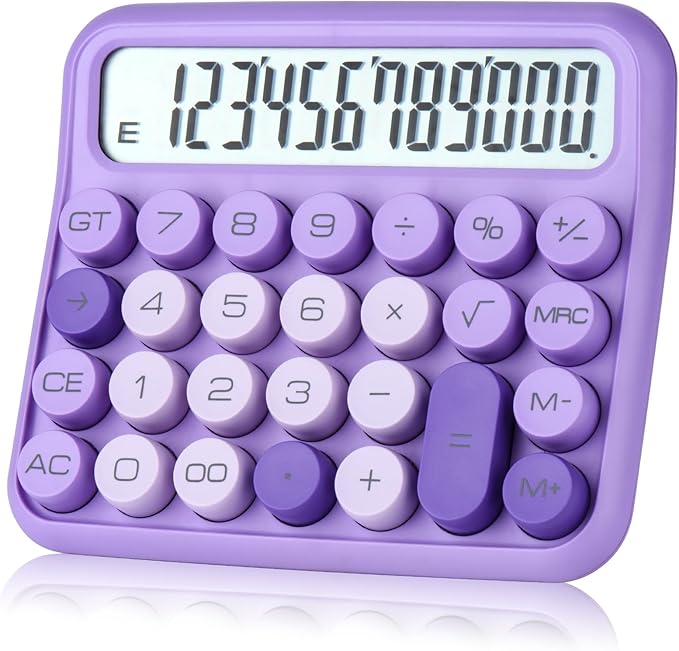 Mechanical Switch Calculator, 12 Digits, Large LCD Display, Pink, Big Buttons, Desktop, Cute, for Everyday Life and Basic Office Work