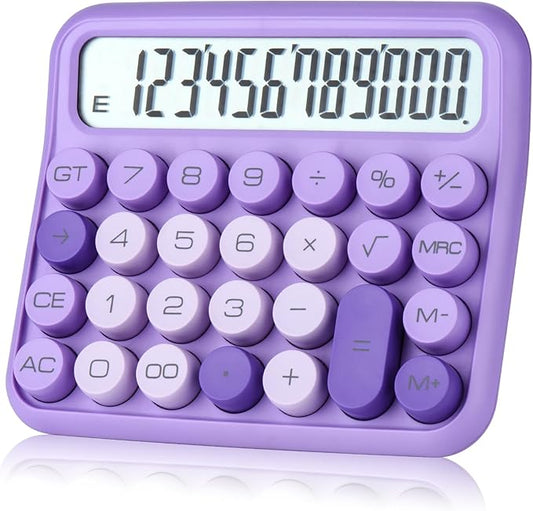 Mechanical Switch Calculator, 12 Digits, Large LCD Display, Pink, Big Buttons, Desktop, Cute, for Everyday Life and Basic Office Work
