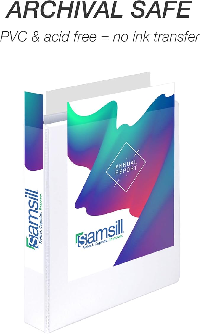 Samsill Durable 1.5 Inch Binder, Made in the USA, Round Ring Customizable Clear View Binder, White, 4 Pack (MP48457)