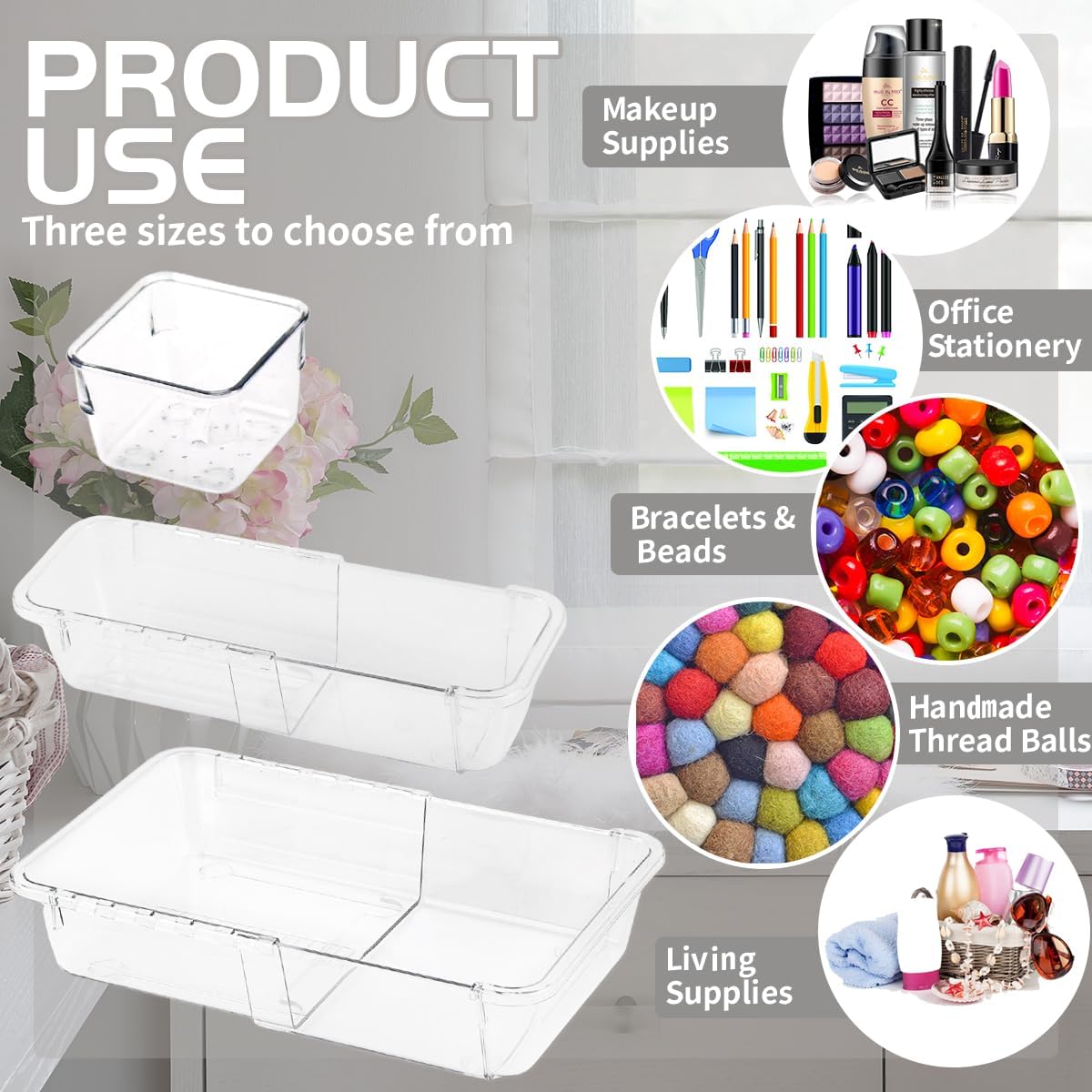 25 PCS Adjustable Desk Drawer Organizer, Acrylic Clear Drawer Organizers, 3 Size Desk Drawer Organizer for Cosmetics, Jewellery, Office, Gadgets, Kitchenware