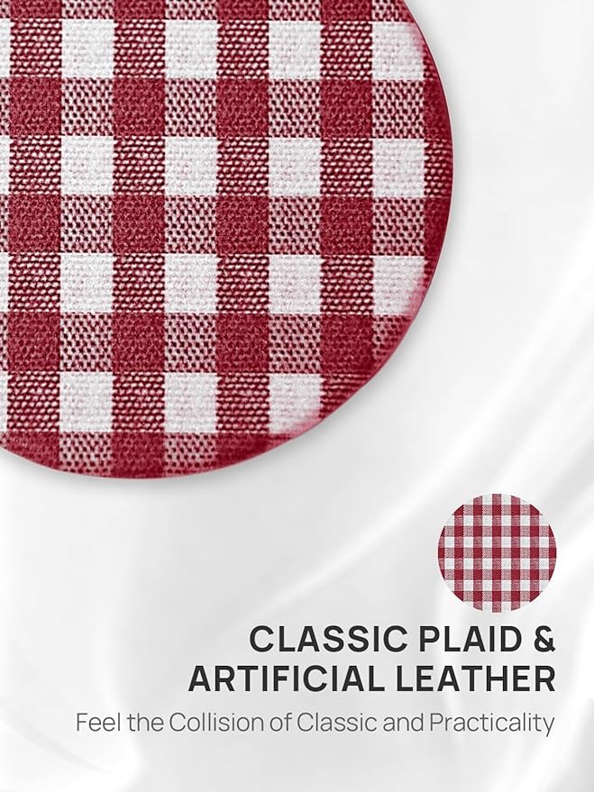 OMIRO 1X/10X Compact Magnifying Mirror, Unique Plaid Pattern Pocket Mirror with Classic PU Leather, Round, Red Plaid