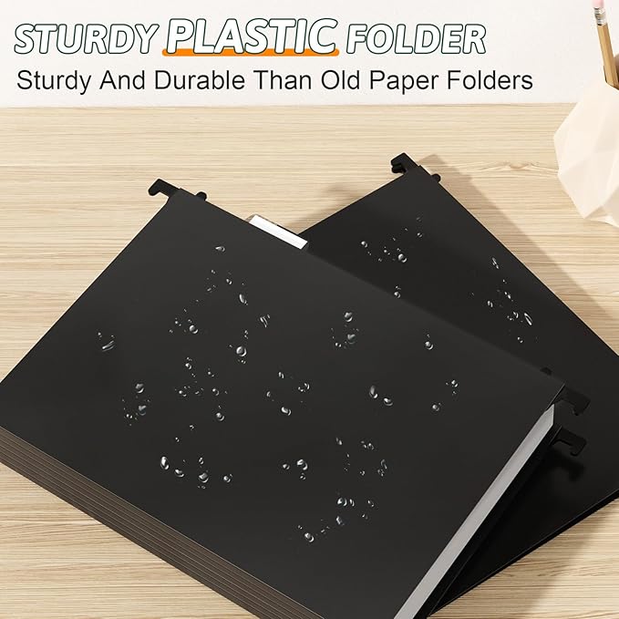 Plastic Hanging File Folder Letter Size,12 Pack Reinforced Heavy Duty Hanging Folders,Sturdy File Cabinet Folders,Black Hanging File Folders with Tabs,Hanging Folders for Filing Cabinet