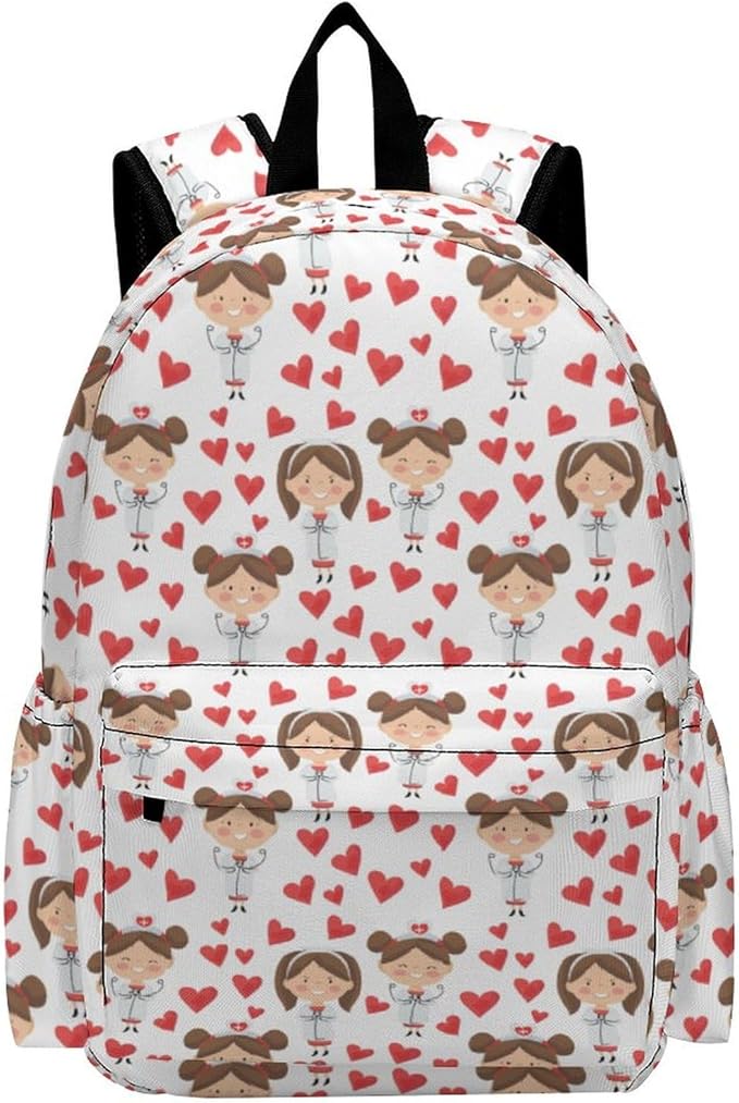 17 Inch Laptop Backpack Cartoon Nurses Hearts Teen Girls Boys School Backpack Bags Travel Bookbag Back Pack Outdoor Daypack for Women Men