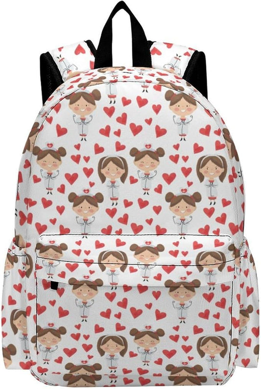 17 Inch Laptop Backpack Cartoon Nurses Hearts Teen Girls Boys School Backpack Bags Travel Bookbag Back Pack Outdoor Daypack for Women Men