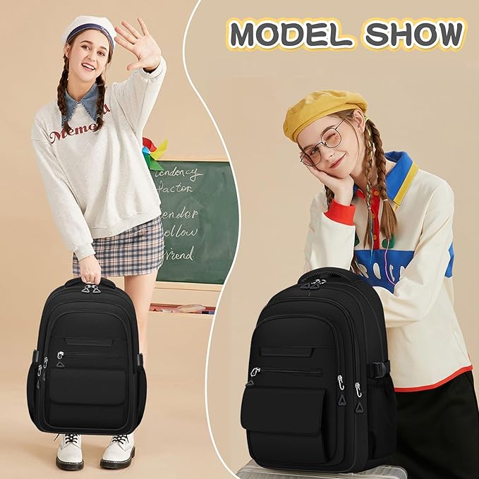 Cute Backpack for School Teen Girls Black Bookbag Aesthetic Womens Travel Book Bags for School Kids Student Back Packs