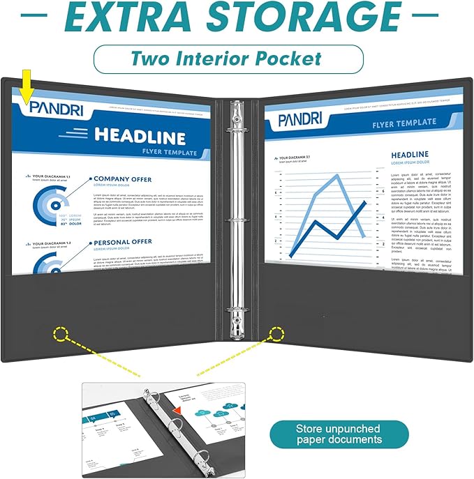 3 Ring Binder 1 Inch, PANDRI 12 Pack 1-Inch Binder Fits Letter Size 8.5'' x 11'' Paper, Versatile Binders for Office Home School, 2 Pockets, Black