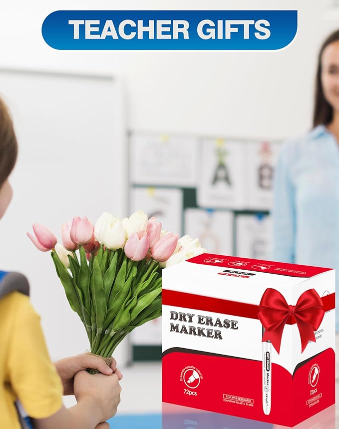 SFAIH Dry Erase Markers Chisel Tip Bulk, 72 Pack Black White Board Markers, Versatile Lines, Low Odor, 1s Quickly Dry, Perfect for School Supplies and Office