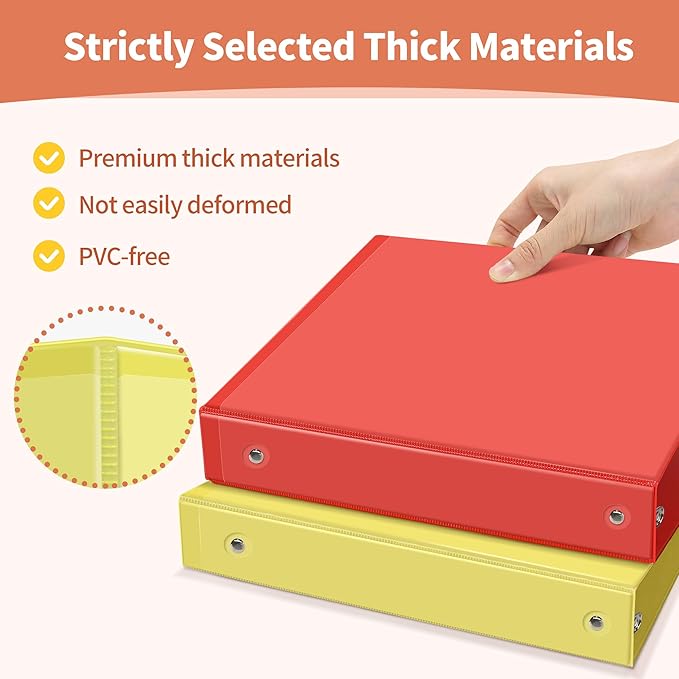 SUNEE 1 Inch Binders 3 Ring 6 Pack, Clear View Three Ring Binders PVC-Free (Fit 8.5x11 Inches) for School Binder or Office Binder Supplies, Classic 6 Colors