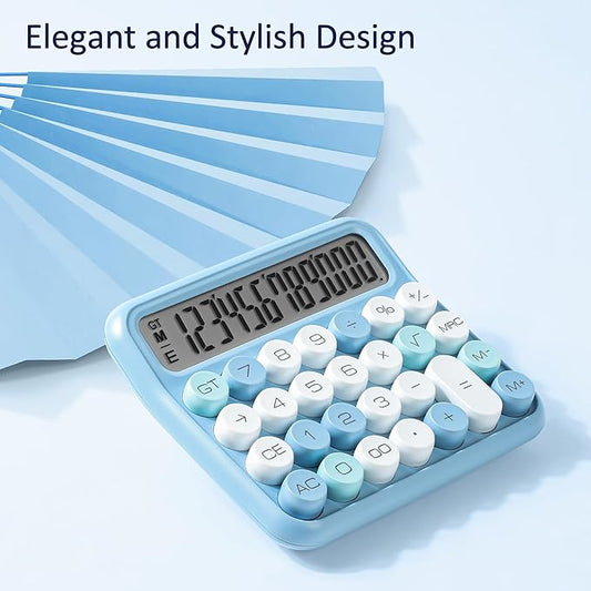 VEWINGL Mechanical Switch Calculator, 12 Digit Large LCD Display and Buttons, Great for Everyday Life and Basic Office Work, with Battery