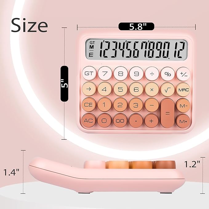 VEWINGL Mechanical Switch Calculator, 12 Digit Large LCD Display and Buttons, Great for Everyday Life and Basic Office Work, with Battery