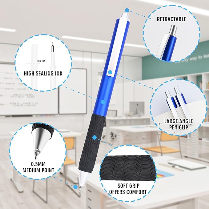 Bulk Gel Pens,50pcs Black ink Gel Pens.Wholesale Retractable Ballpoint Pen,0.5mm Fine Tip for School,Office, Nurses Notes Office Supplies(Blue body)