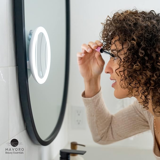 10X Magnifying Mirror with LED Light and 3 Strong Suction Cups. Compact, Lighted Makeup Mirror (USB Rechargeable Built-in Battery)