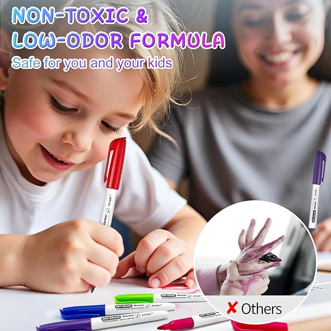 SFAIH Dry Erase Markers Fine tip 12 Colors, 24 Pack (2 Dozen) - Low Odor Whiteboard Markers for Office Teams, Study Groups, Home Schooling | 5 Sizes:12/24/48/72/144 Packs