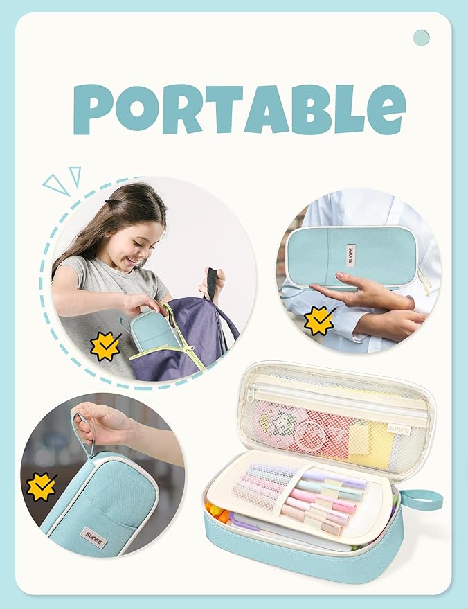 SUNEE Cute Pencil Case, Aesthetic Pen Pouch, Colored Large Pencil Bag with Zipper, Kawaii Stationery Storage and Organizer, School Supplies for Teen and Adult Girls, Mint Green