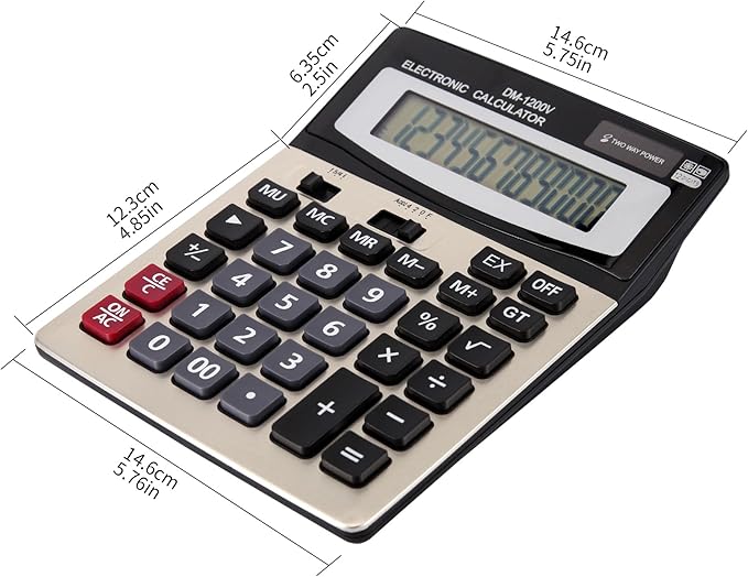 Large Desktop Calculator with 12-Digit Widescreen Display and Large Plastic Buttons for Easy Operation and Viewing