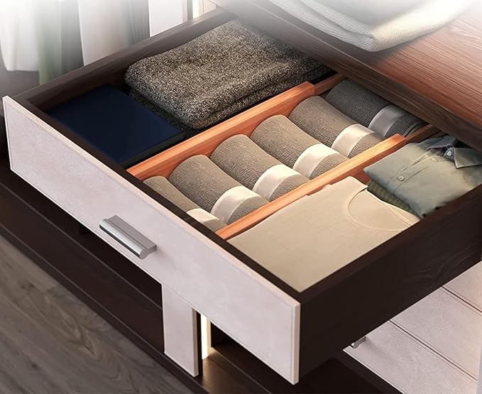 Expandable Bamboo Drawer Dividers 8 pack with labels(17"-22") Drawer Organizer for Kitchen, Clothes,Utensils,Silverware,Dresser,Office,Desk