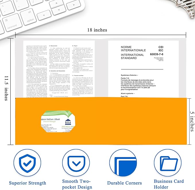 Zzrywuty 50 Packs Two Pocket File Folders with Business Card Slot,Textured Paper,Letter Size,Holds 100 Plus Sheets for School,Office,Business,Orange (Orange-50Pcs)