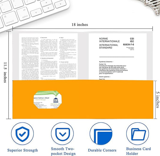 Zzrywuty 50 Packs Two Pocket File Folders with Business Card Slot,Textured Paper,Letter Size,Holds 100 Plus Sheets for School,Office,Business,Orange (Orange-50Pcs)