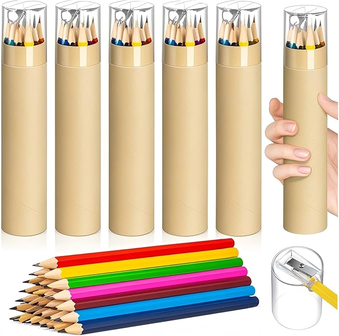 24 Pack 288pcs #2 HB Pencils Bulk in Tube with Sharpener Assorted Colors Wood-cased Pre-sharpened Pencils for Kids Student Back to School Supplies Classroom Prize Party Favor Gifts (Wooden)