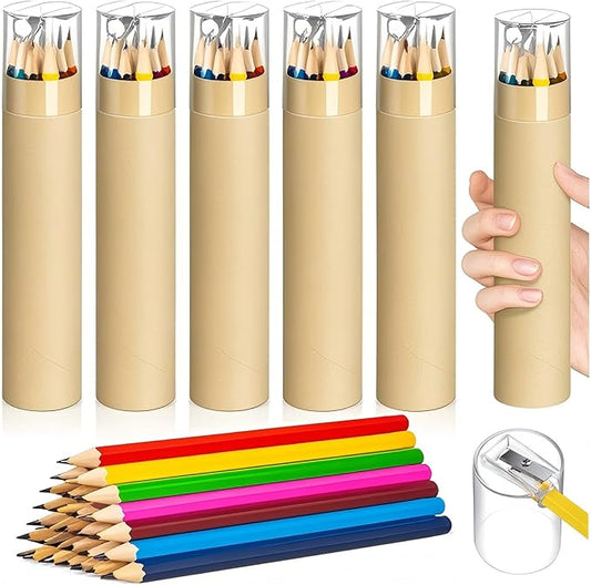 6 Pack 72pcs #2 HB Pencils Bulk in Tube with Sharpener Assorted Colors Wood-cased Pre-sharpened Pencils for Kids Student Back to School Supplies Classroom Prize Party Favor Gifts (Wooden)