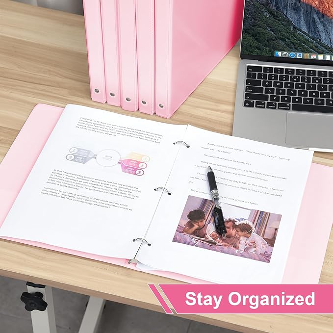 0.5-inch 3-Ring Binder with 2 Interior Pockets, 0.5'' Basic Binders Holds US Letter Size 8.5'' x 11''for Office/Home/Back to School, 6 Pack (Pink)