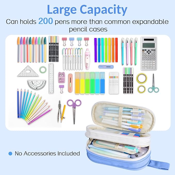 Sooez Large Pencil Case, Expandable Pencil Bag with 6 Compartments, Big Capacity Canvas Pencil Pouch Organizer with Zipper, Portable Stationery Pen Bag, Cute Aesthetic School Supplies For Teen Girls