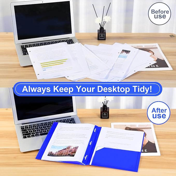 SUIN Plastic Project-Folders with 2 Pockets & 3 Prong, Bulk Pack Project File-Folder for US Letter Size Papers, Ideal for School & Office, Assorted Pastel Colors (Blue)