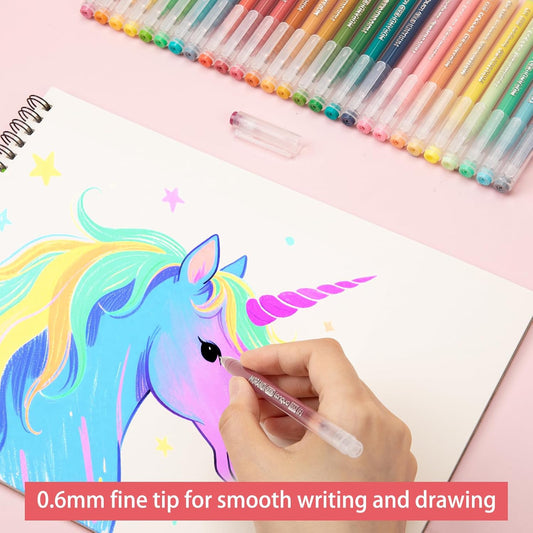 Gel Pens For Coloring, 18 Pack Colored Pens for Black Paper & White Paper, 0.6MM Fine Point Pens for Coloring, Writing, Drawing, Journaling, Note Taking, School, Office, Home