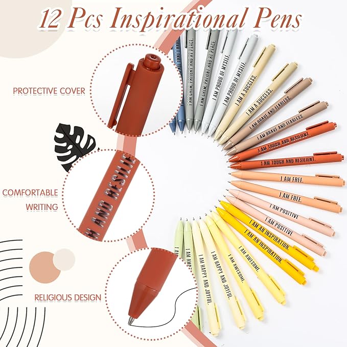 Mooliwe 12 Set/24 Pcs Positive Affirmation Gift Set Gratitude Notebooks with Pens Small Bags Motivational Encouragement Notepads Daily Affirmations Journal for Women Stress Relief Self Care(Rainbow)