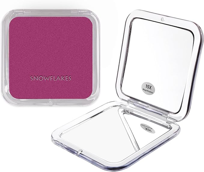 Compact Travel Magnifying Mirror -1x/15x Pocket r – 3.3” x 3.3” Small Square for Purse – Foldable Handheld Magnified Mirror.（Purple）