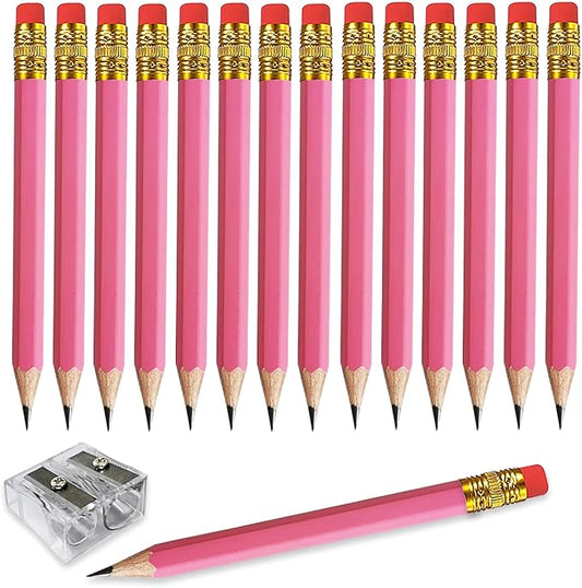 Adhere 25pcs Golf Pencils with eraser Hexagon Wooden Pencils Graphite 2B for Golf Event Scoring,Classroom,Wedding,Company Meetings,Pew, Pocket (Pink)