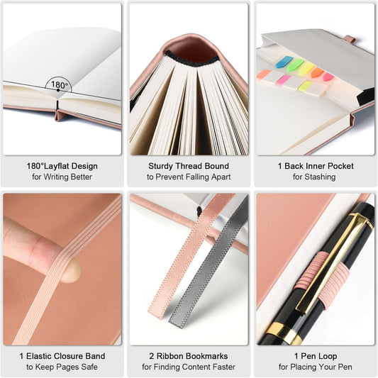 Graph Paper Notebook, 312 Numbered Pages Large A5 Hardcover Leather Journal, 100gsm No Bleed Grid Paper Notebook with Index Pages, Grid Notebook for Graphing Notes Math, 5.75" x 8.38", Pink