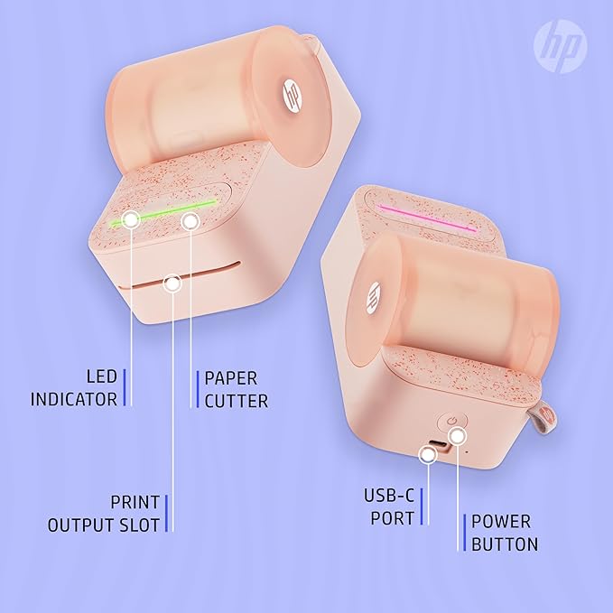 HP Sprocket Panorama Instant Portable Color Label & Photo Printer (Pink) Starter Bundle with case Zink roll