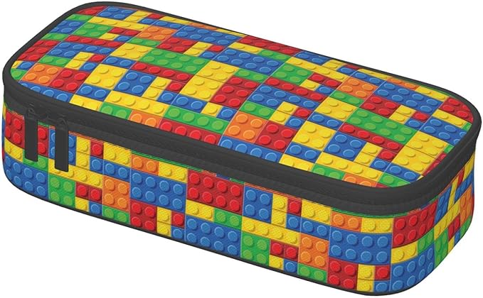 Colorful Bricks Large Pencil Case With Zipper Compartments Stationery Pencil Bag For Kids Teens Students School Supplies