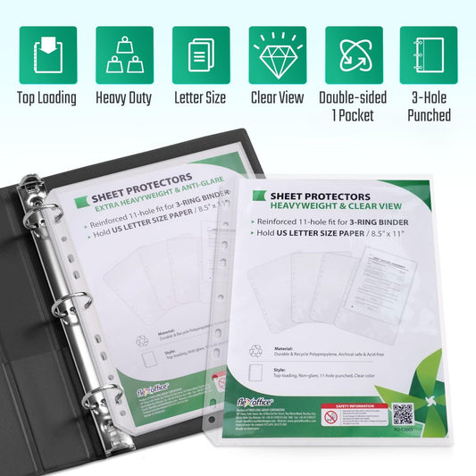 200 Pack, 8.5 x11 Clear Sheet Protectors, Page Protectors Heavy Duty for 3 Ring Binder, Top Loading Plastic Sleeves