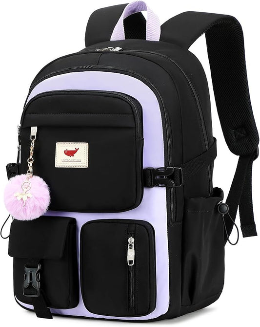 Laptop Backpack 15.6 Inch Kids Elementary Middle High School Bag College Backpacks Anti Theft Travel Back Pack Large Bookbags for Teens Girls Women Students (Black Purple)