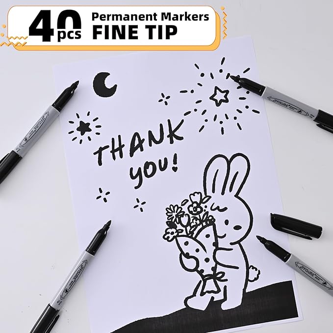 Permanent markers, 40 packs permanent markers bulk, quick drying in one second, smooth, not easy to erase, durable, can be marked on glass, tiles and cloth, office supplies,Gray shell