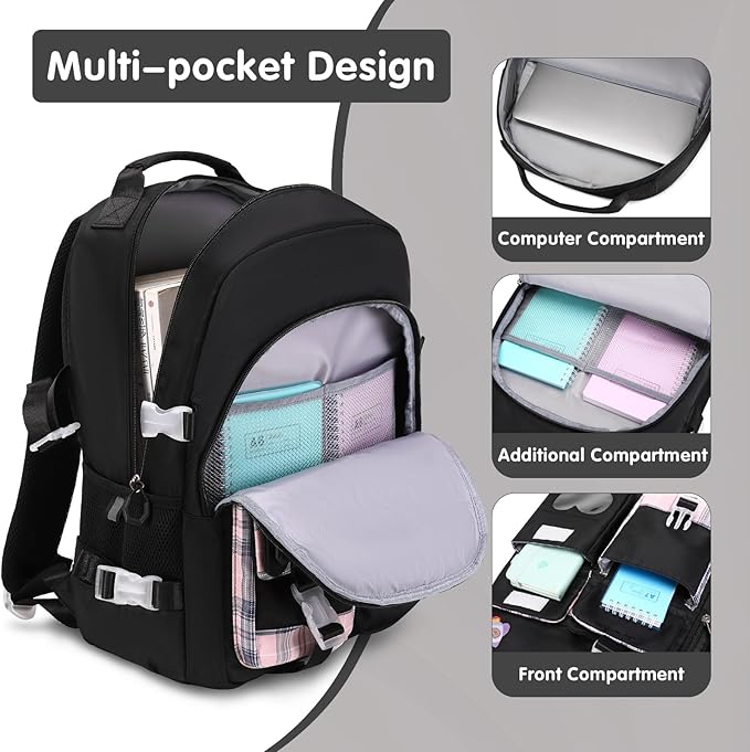 Backpack for Girls - Bookbag Backpacks Schoolbag for Girls Kids Teen Women Casual Travel Daypacks - School Bag Elementary Middle School College Cute Backpack with Lunch Box (Black)