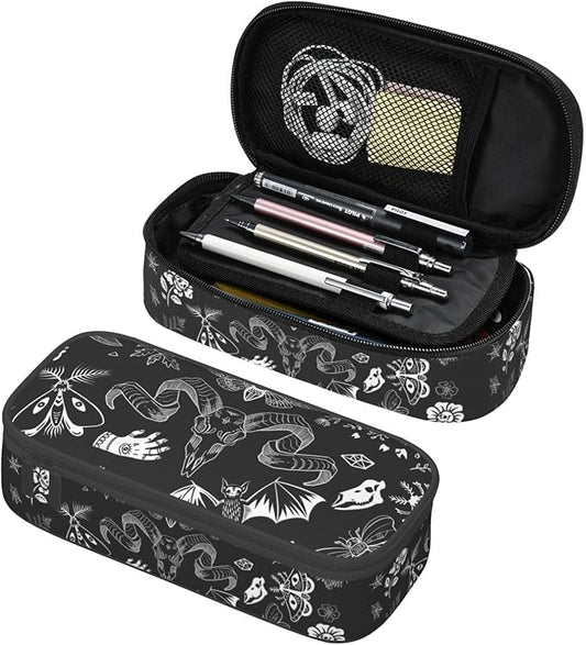 Halloween Magic Elements Mystical Goat Large Pencil Case With Zipper Compartments Stationery Pencil Bag For Kids Teens Students School Supplies