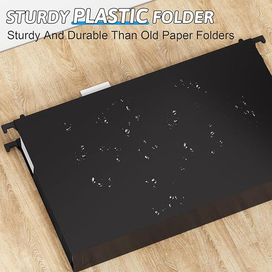 Plastic Extra Capacity Legal Size Hanging File Folders,12 Pack Reinforced Black Legal Hanging Folder Expandable,Heavy Duty 2 Inch Expansion,Adjustable Tabs, File Cabinet Folders for Bulky Files