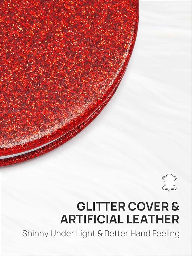 OMIRO 1X/10X Magnifying Compact Mirror with PU Leather, Ultra-Portable for Purses and Travel, Round Red