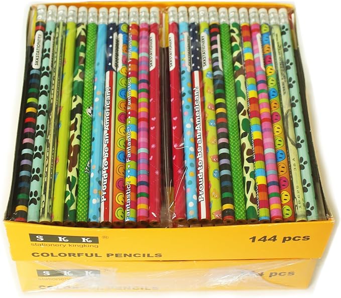 SKKSTATIONERY 288pcs Assorted Colorful Pencils Wooden Pencil with Eraser Assortment, Novelty Kids Awards & Incentives Pencils Back to school