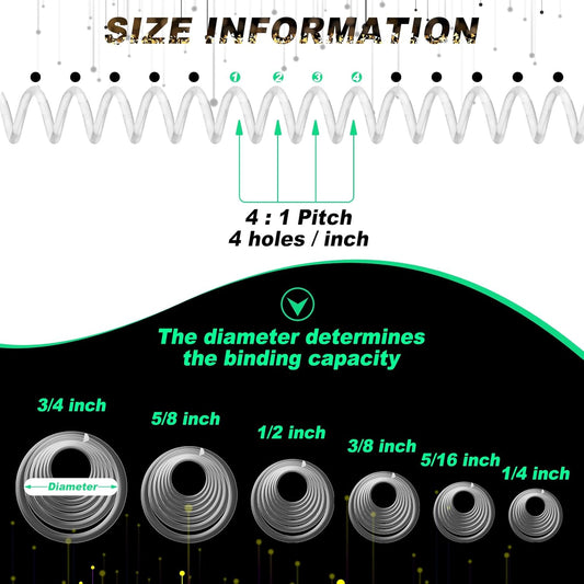 Leinuosen 120 Pack Plastic Spiral Binding Coils Kit Spirals Multi Size Coils for Binding Binder Combs Spines(1/4 5/16 3/8 1/2 5/8 3/4 Inch,Transparent)