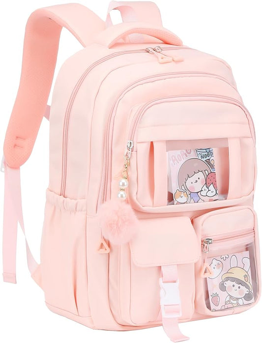 School Backpack for Girls, 15.6 Inch Laptop Bags for Middle School Students-Kindergarten Elementary College Backpacks,Large Backpack for Teen Girl Students Casual Travel Daypacks-Pink