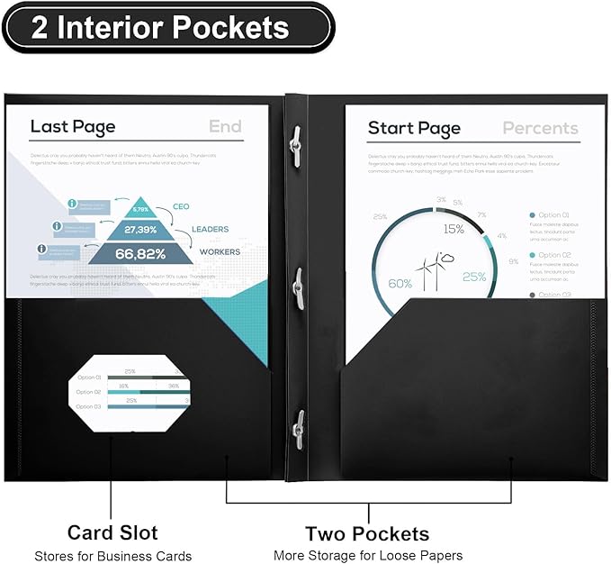 SUIN Plastic Project-Folders with 2 Pockets & 3 Prong, Bulk Pack Project File-Folder for US Letter Size Papers, Ideal for School & Office, Assorted Pastel Colors (Black)