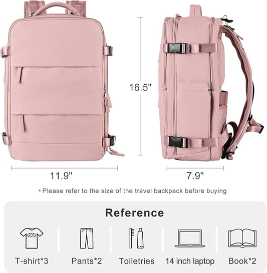Personal Item Travel Backpack for Women Airline Approved Carry on Backpack Flight Approved Waterproof Sports Luggage Backpack Casual Daypack Small Hiking Backpack Pink Backpack
