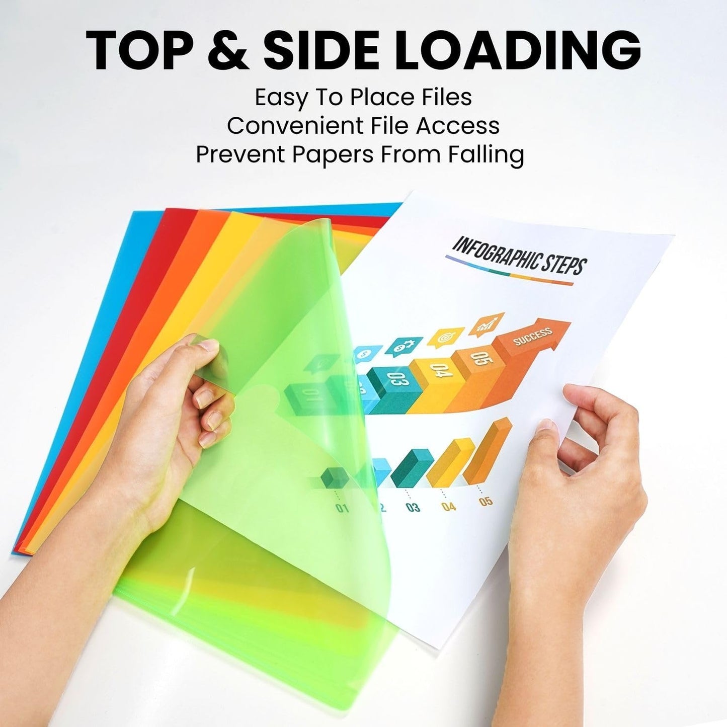 Letter Sized Poly Sleeves - 24 Pack, 6 Assorted Colors, Heavyweight for Sheets 8.5"x11", Project Pockets, Plastic Sleeves for documents Folders with L-Type, Page Protectors, Acid-Free